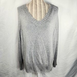 Old Navy Grey w/Speckled V Neck Cotton Blend Long Sleeve Sweater Size Medium